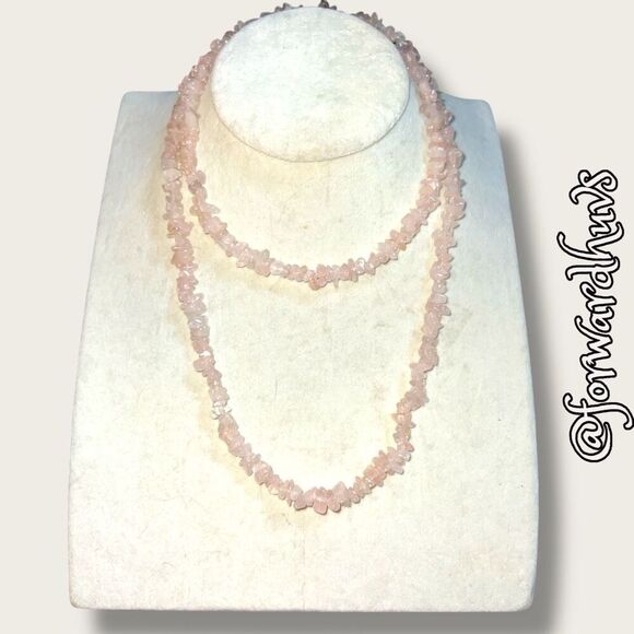 36-Inch Pink Quartz Chip Necklace – Continuous Strand - Picture 1 of 9